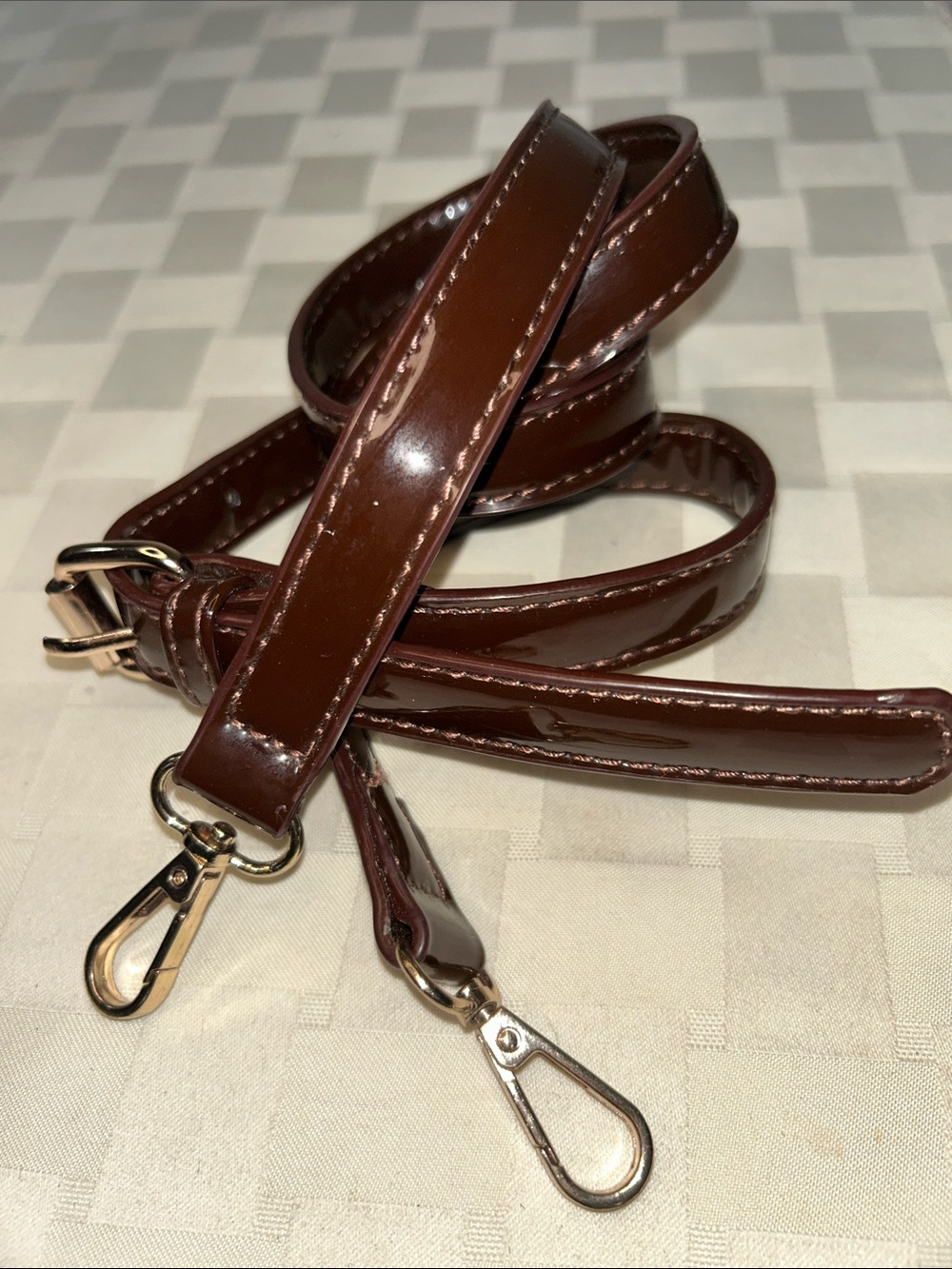 Brown Patent Leather Strap with Gold Hardware